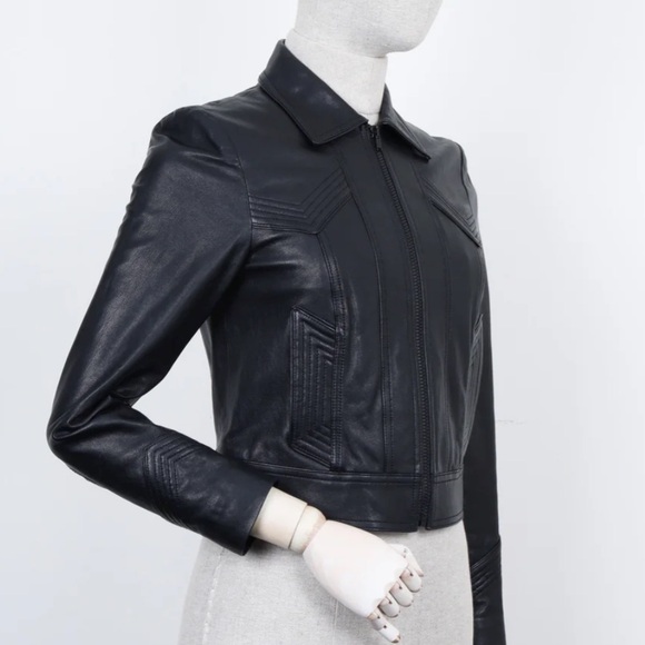 Saint Laurent Cropped Leather Jacket - Picture 7 of 9